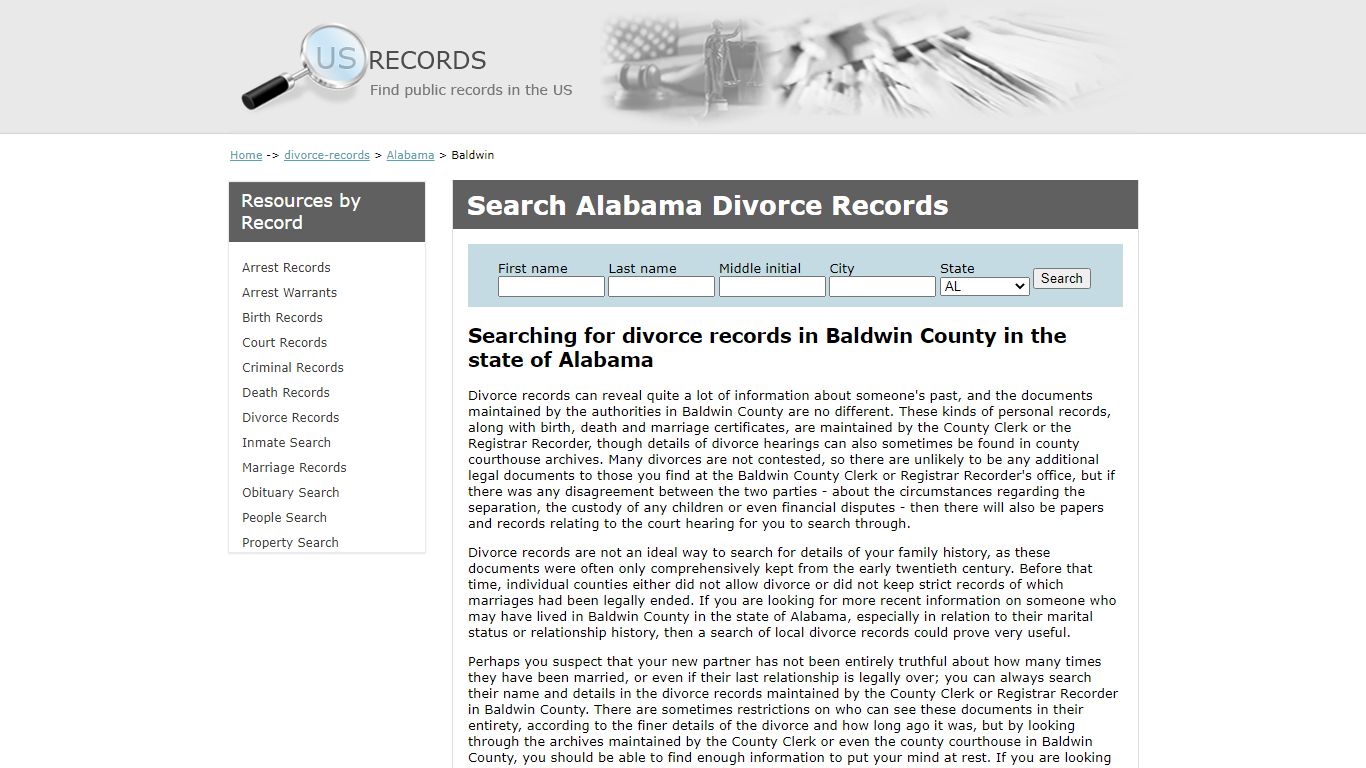 Search Divorce Records Baldwin Alabama | US Records