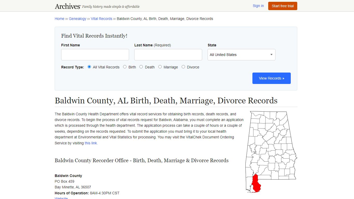 Baldwin County, AL Birth, Death, Marriage, Divorce Records - Archives.com